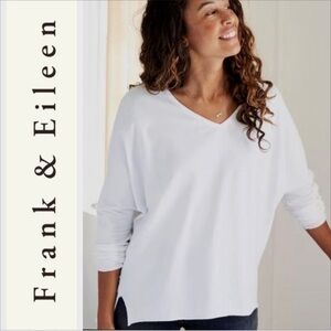 Frank & Eileen Tee Lab Long Sleeve Raw Hem V-Neck Tee, Size M vintage white